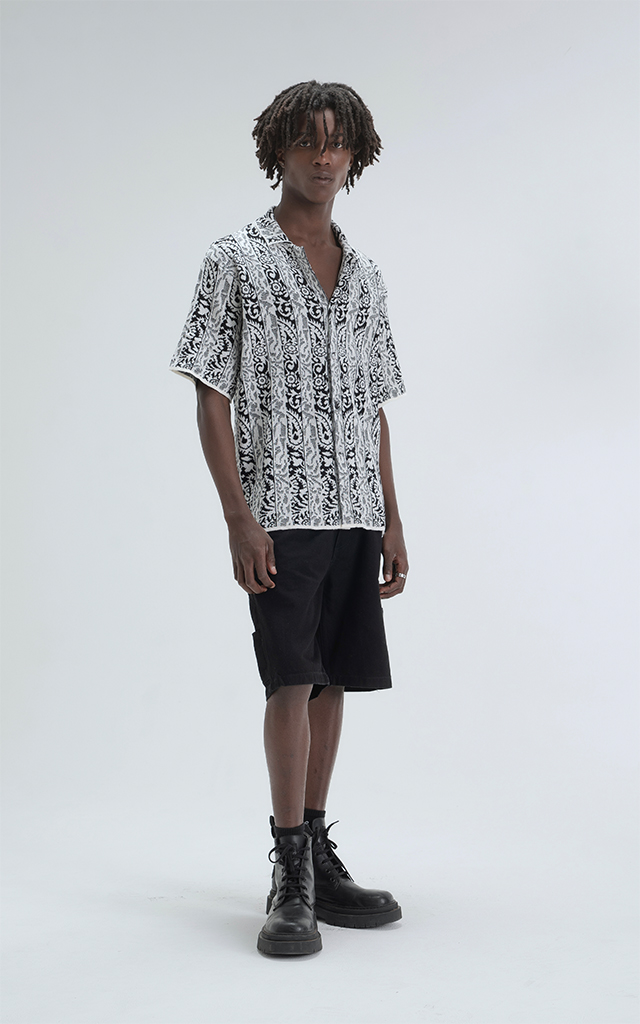 Camisa Tejida Hijari [ Beige Negro ]